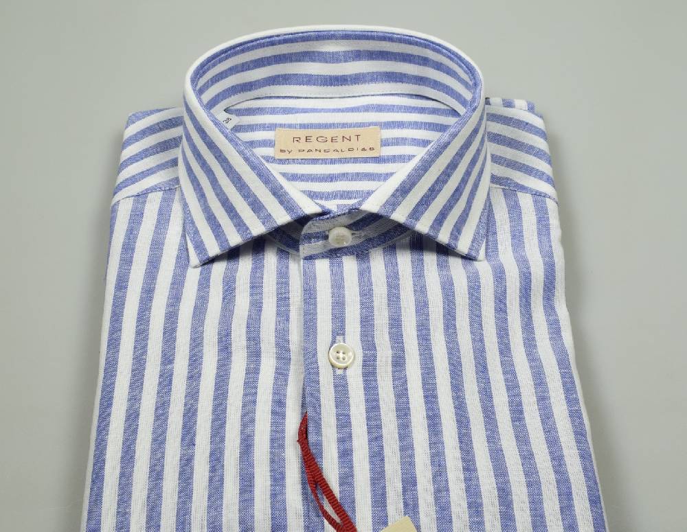 Regent By Pancaldi Camicia In Lino E Cotone Slim Fit A Righe Azzurro