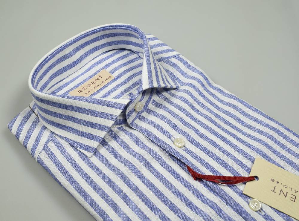 Regent by Pancaldi Camicia in lino e cotone slim fit a righe azzurro