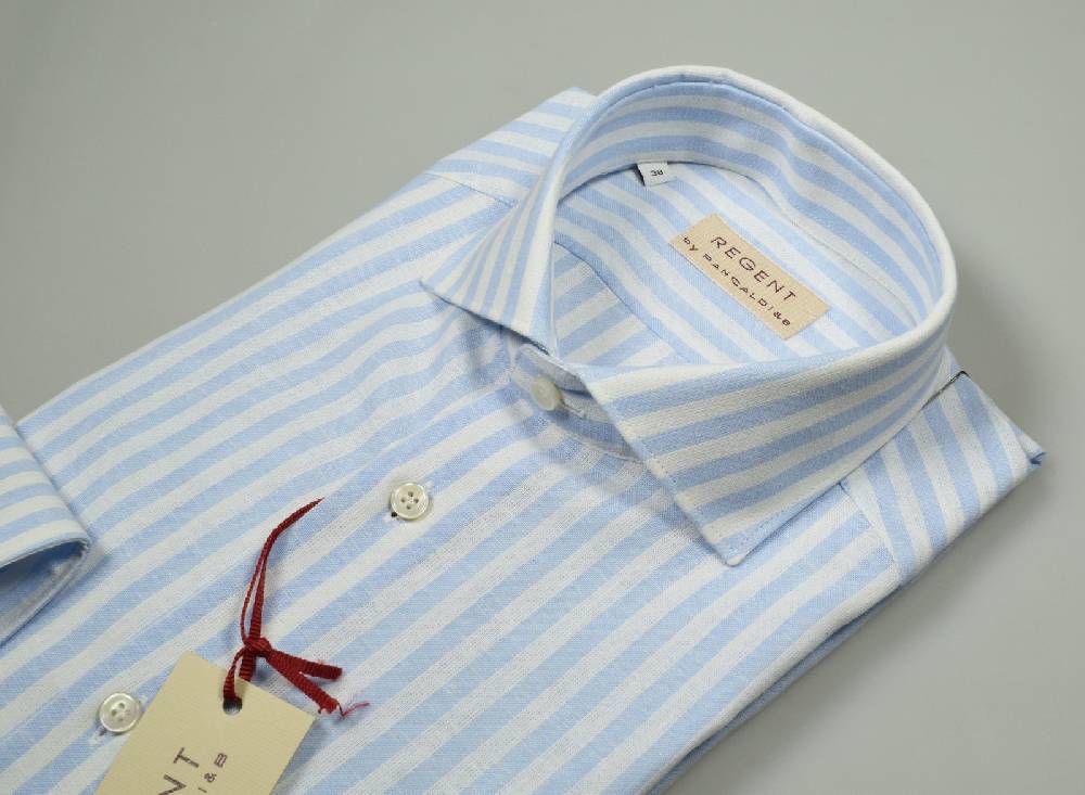 Regent By Pancaldi Camicia In Lino E Cotone Slim Fit A Righe Celeste