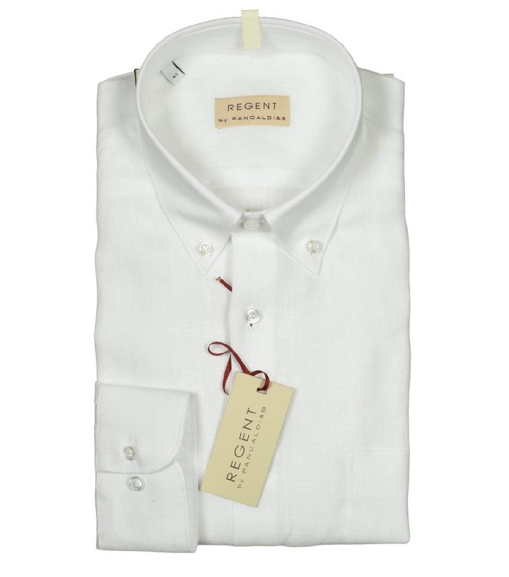 Regent By Pancaldi Camicia In Puro Lino Bianca Pancaldi Regular Fit
