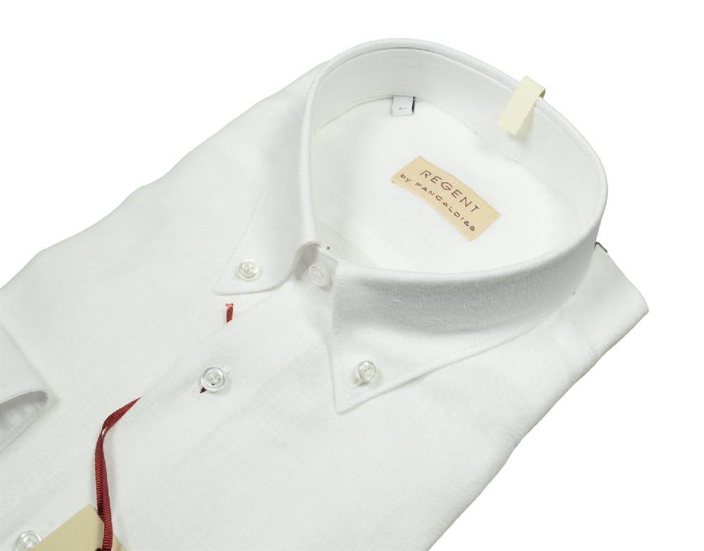Regent By Pancaldi Camicia In Puro Lino Bianca Pancaldi Regular Fit