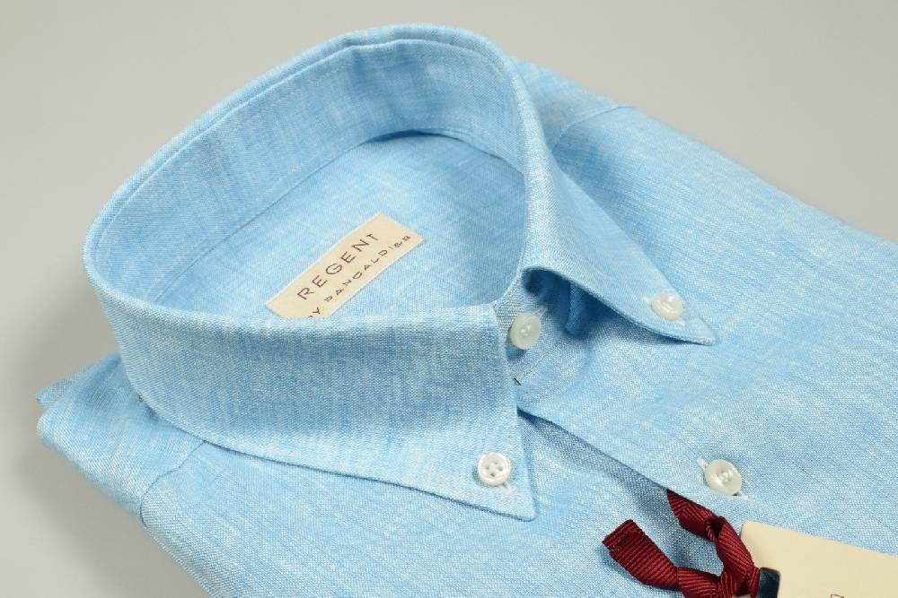 Regent by Pancaldi Camicia in puro lino verde acqua pancaldi collo button down regular fit