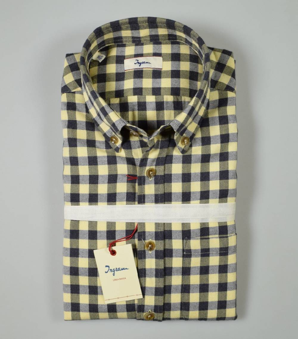 Ingram Camicia Ingram A Quadri Blu E Giallo In Flanella Button Down Modern Fit