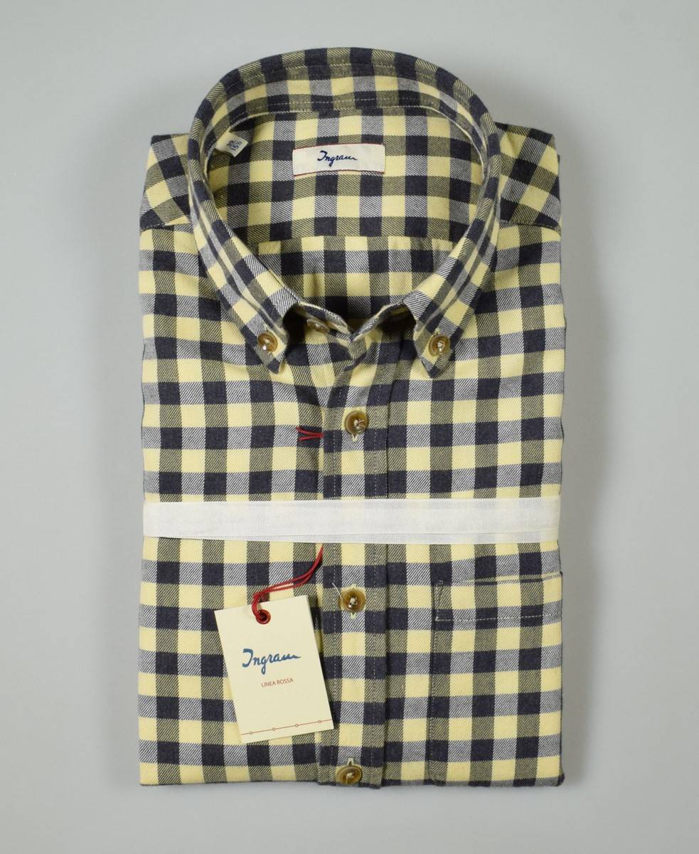 Ingram Camicia Ingram A Quadri Blu E Giallo In Flanella Button Down Modern Fit