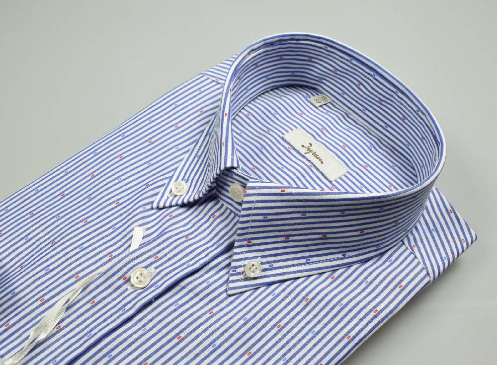 Ingram Camicia Ingram A Righe Blu Collo Button Down Regular Fit