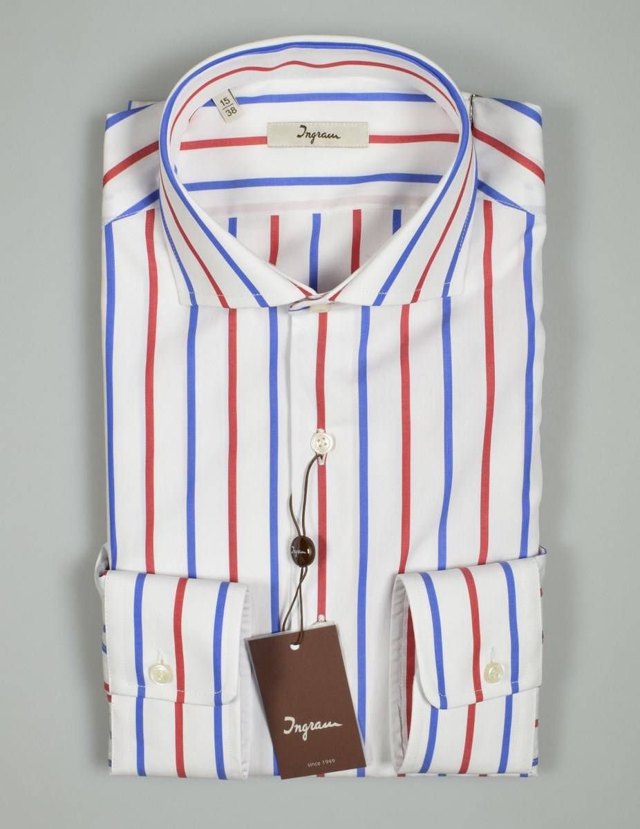 Ingram Camicia Ingram A Righe Blu E Rosso Slim Fit Collo Alla Francese