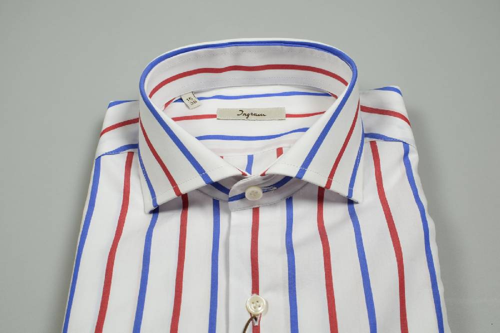 Ingram Camicia Ingram A Righe Blu E Rosso Slim Fit Collo Alla Francese