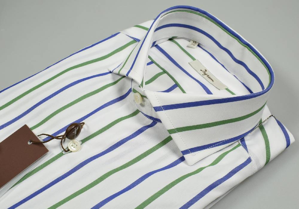 Ingram Camicia Ingram A Righe Blu E Verde Slim Fit Collo Alla Francese