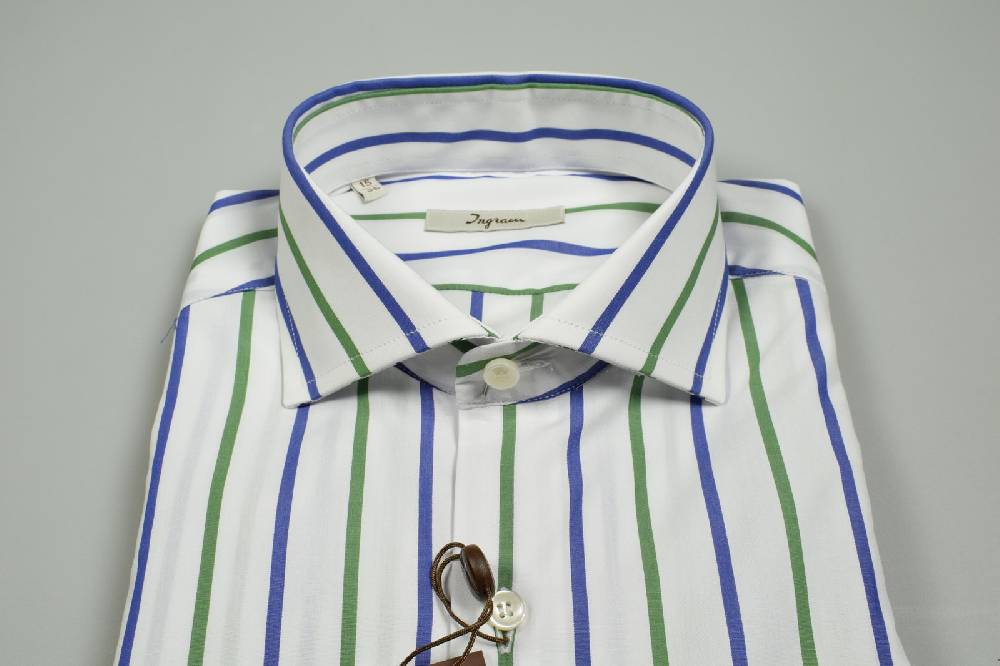 Ingram Camicia Ingram A Righe Blu E Verde Slim Fit Collo Alla Francese