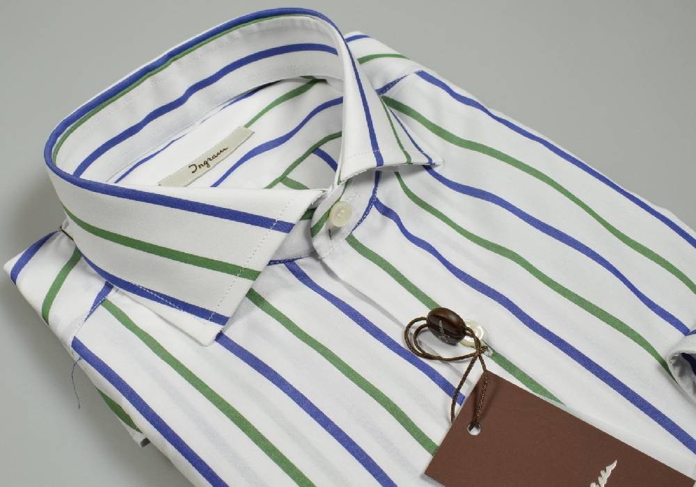 Ingram Camicia ingram a righe blu e verde slim fit collo alla francese