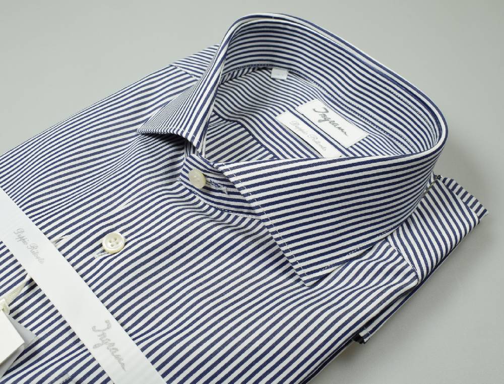 Ingram Camicia Ingram A Righe Blu Slim Fit In Cotone Doppio Ritorto