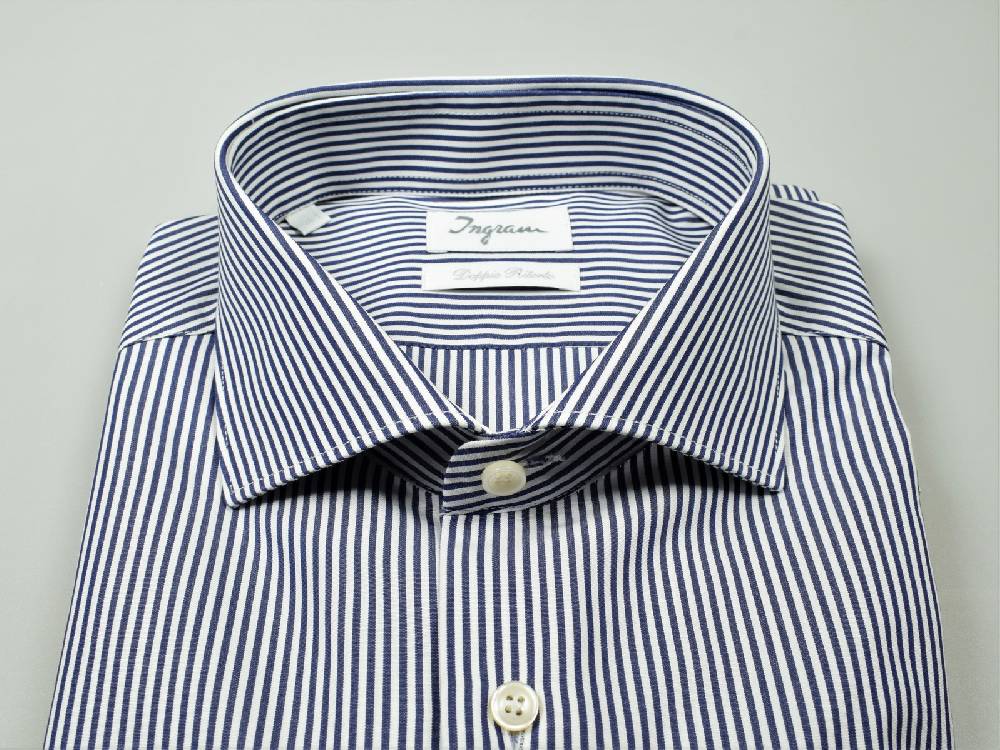 Ingram Camicia Ingram A Righe Blu Slim Fit In Cotone Doppio Ritorto