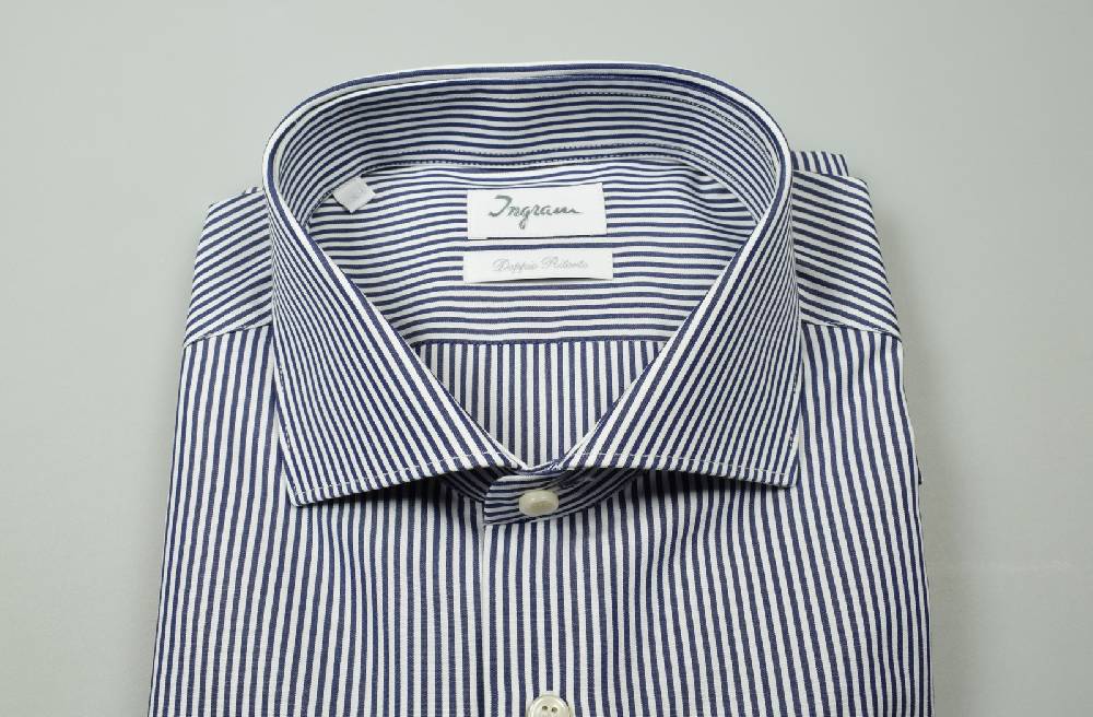 Ingram Camicia Ingram A Righe Blu Slim Fit In Cotone Doppio Ritorto