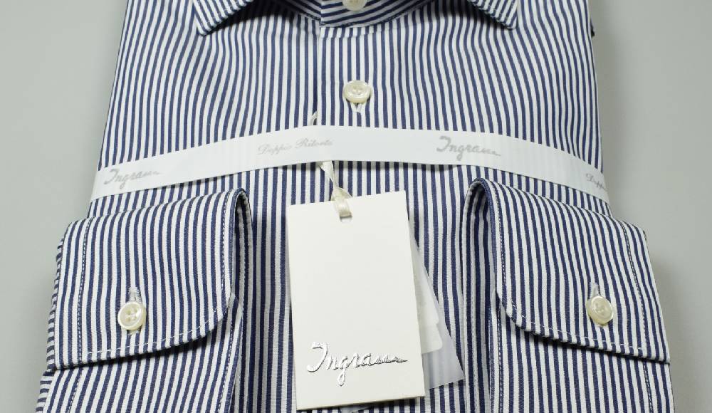 Ingram Camicia Ingram A Righe Blu Slim Fit In Cotone Doppio Ritorto