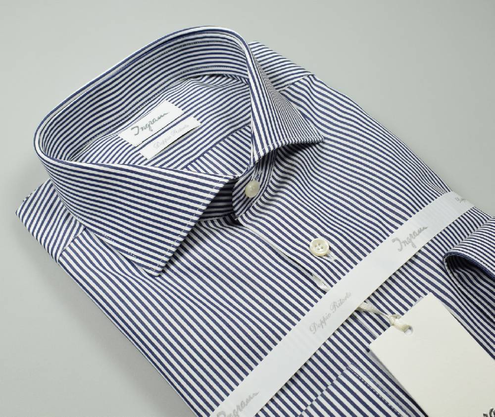 Ingram Camicia ingram a righe blu slim fit in cotone doppio ritorto