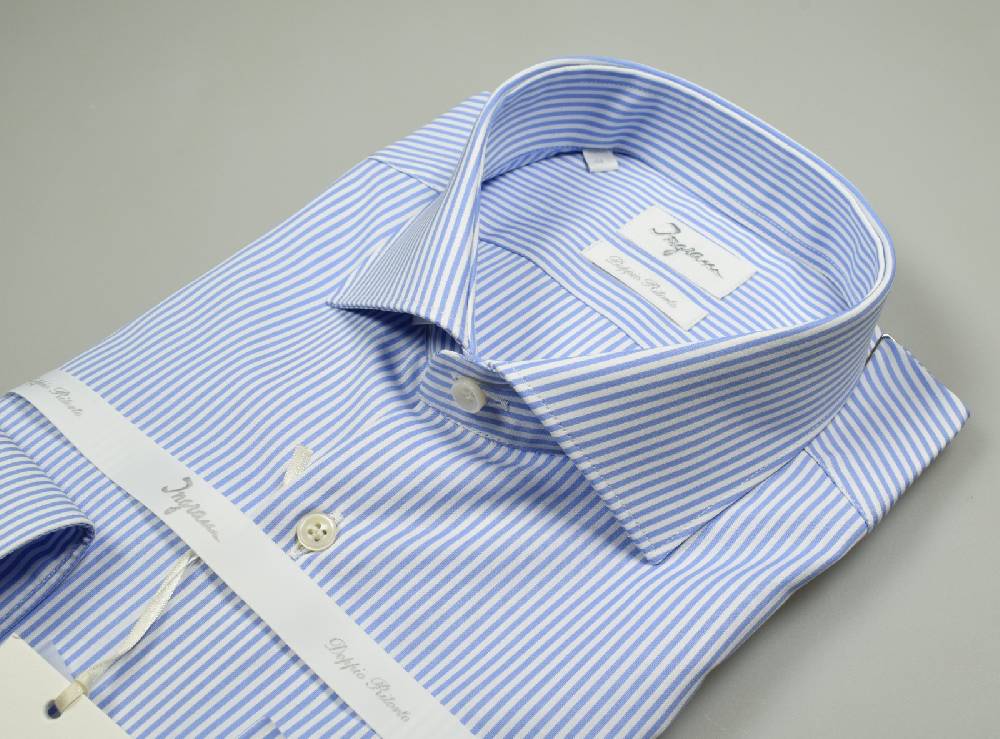 Ingram Camicia Ingram A Righe Celeste Slim Fit In Cotone Doppio Ritorto