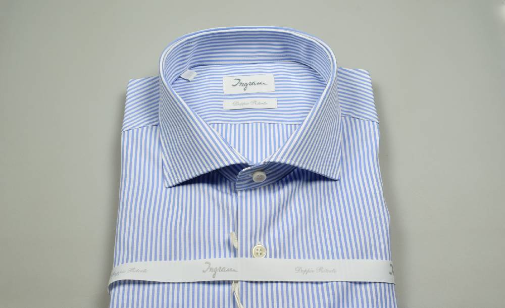 Ingram Camicia Ingram A Righe Celeste Slim Fit In Cotone Doppio Ritorto