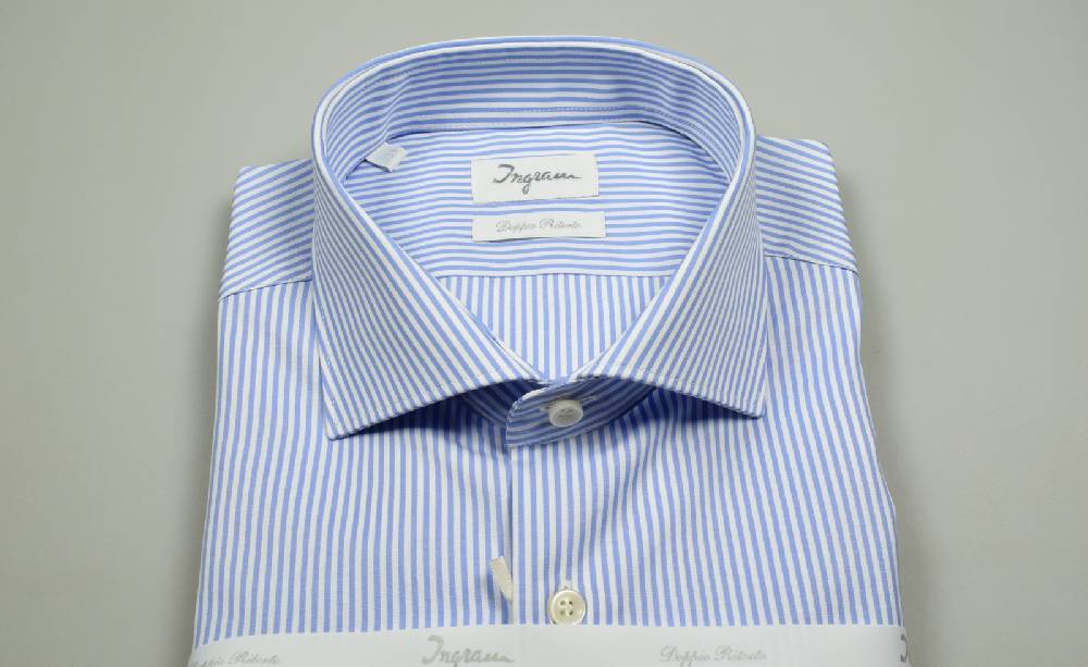 Ingram Camicia Ingram A Righe Celeste Slim Fit In Cotone Doppio Ritorto