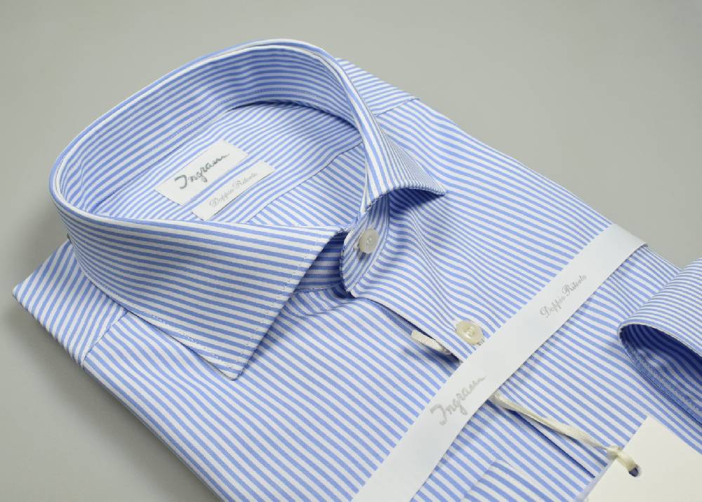 Ingram Camicia ingram a righe celeste slim fit in cotone doppio ritorto