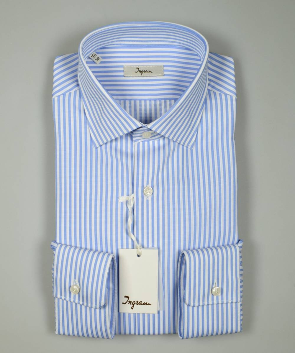 Ingram Camicia Ingram A Righe Celeste Slim Fit Puro Cotone