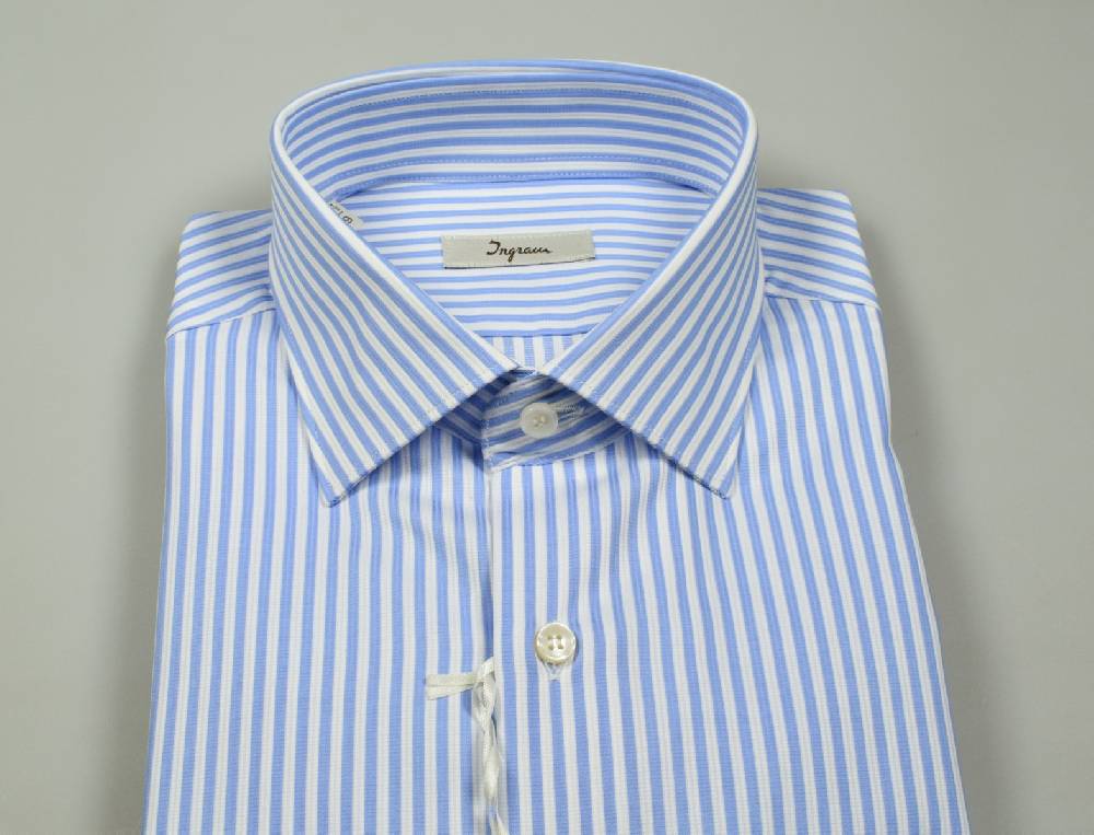 Ingram Camicia Ingram A Righe Celeste Slim Fit Puro Cotone