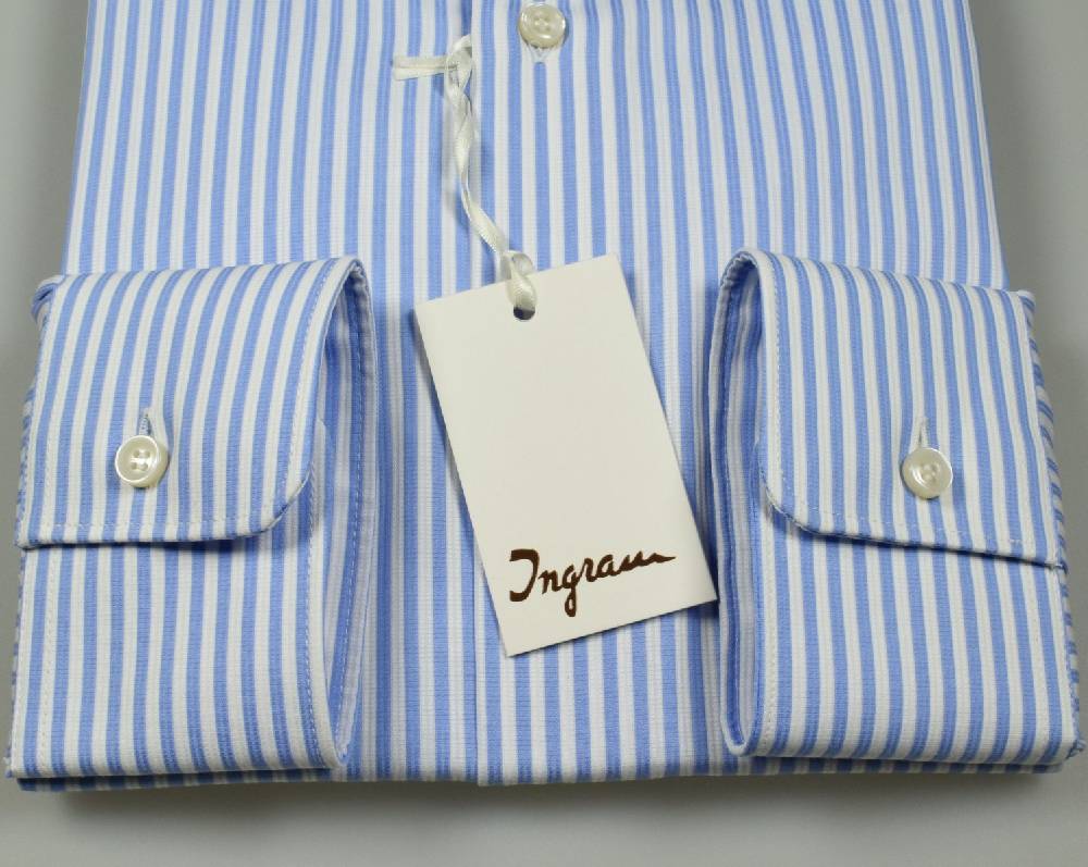 Ingram Camicia Ingram A Righe Celeste Slim Fit Puro Cotone