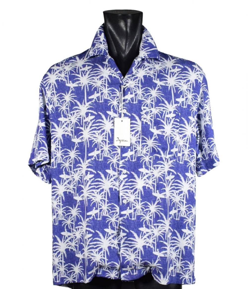 Camicia Ingram Azzurra Collo Bowling Fantasia Floreale