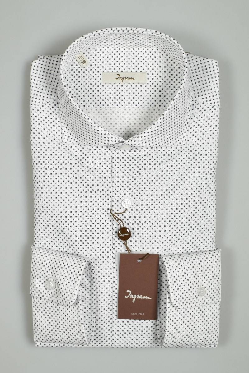 Ingram Camicia Ingram Bianca Disegno Stampato Blu Slim Fit Collo Alla Francese