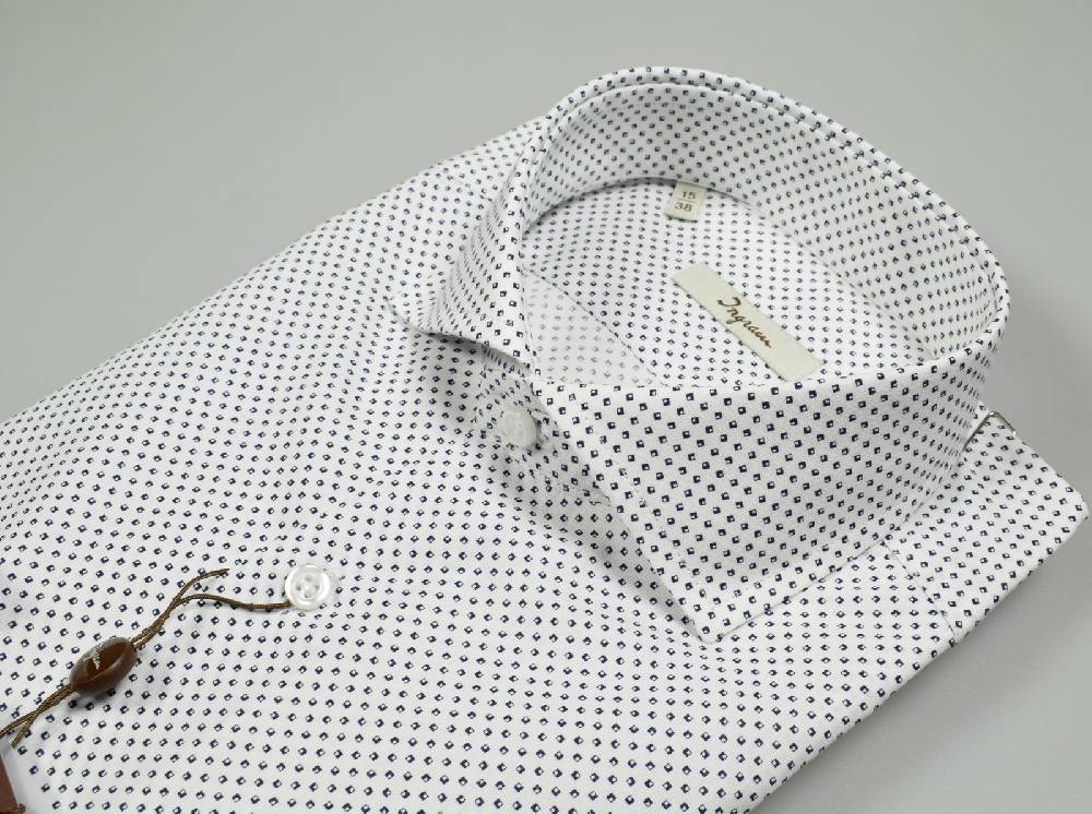 Ingram Camicia Ingram Bianca Disegno Stampato Blu Slim Fit Collo Alla Francese