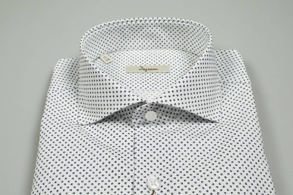 Ingram Camicia Ingram Bianca Disegno Stampato Blu Slim Fit Collo Alla Francese