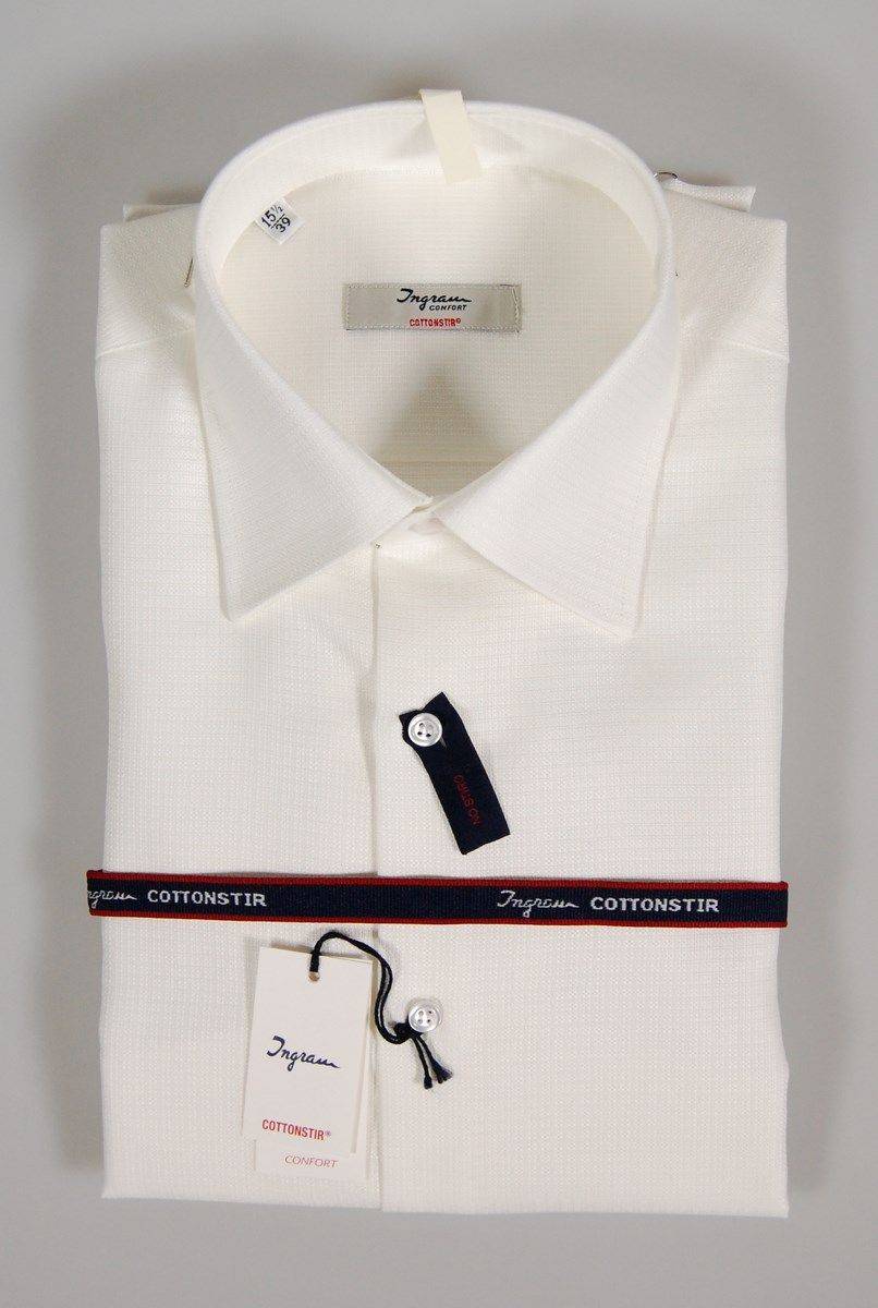 Ingram Camicia Ingram Bianca No Stiro Cotone Operato Vestibilità Regolare