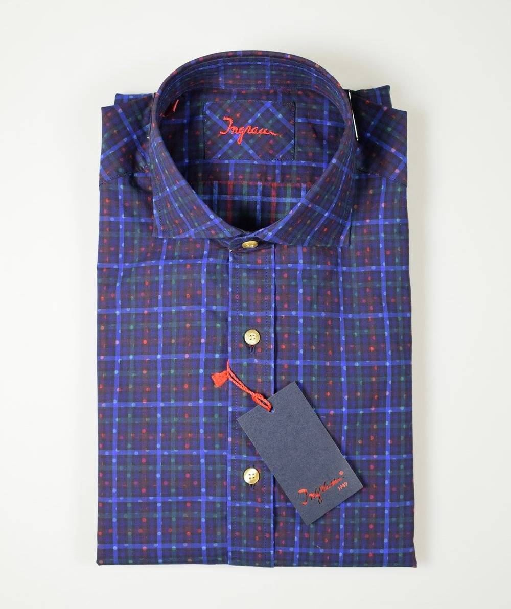 Ingram Camicia Ingram Blu A Quadri In Cotone Lavato Slim Fit
