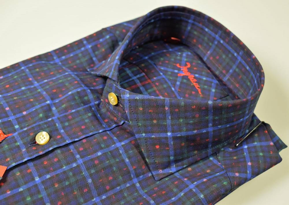 Ingram Camicia Ingram Blu A Quadri In Cotone Lavato Slim Fit