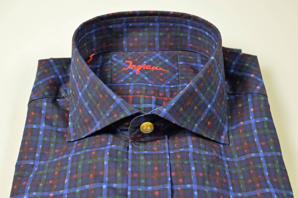 Ingram Camicia Ingram Blu A Quadri In Cotone Lavato Slim Fit