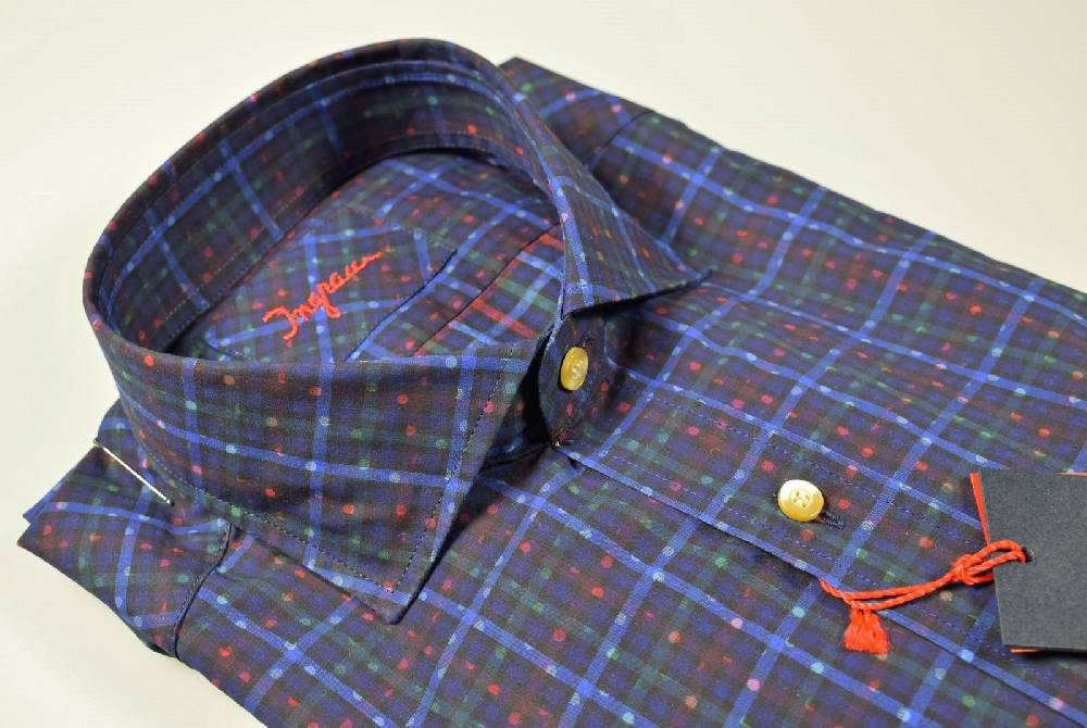 Ingram Camicia ingram blu a quadri in cotone lavato slim fit