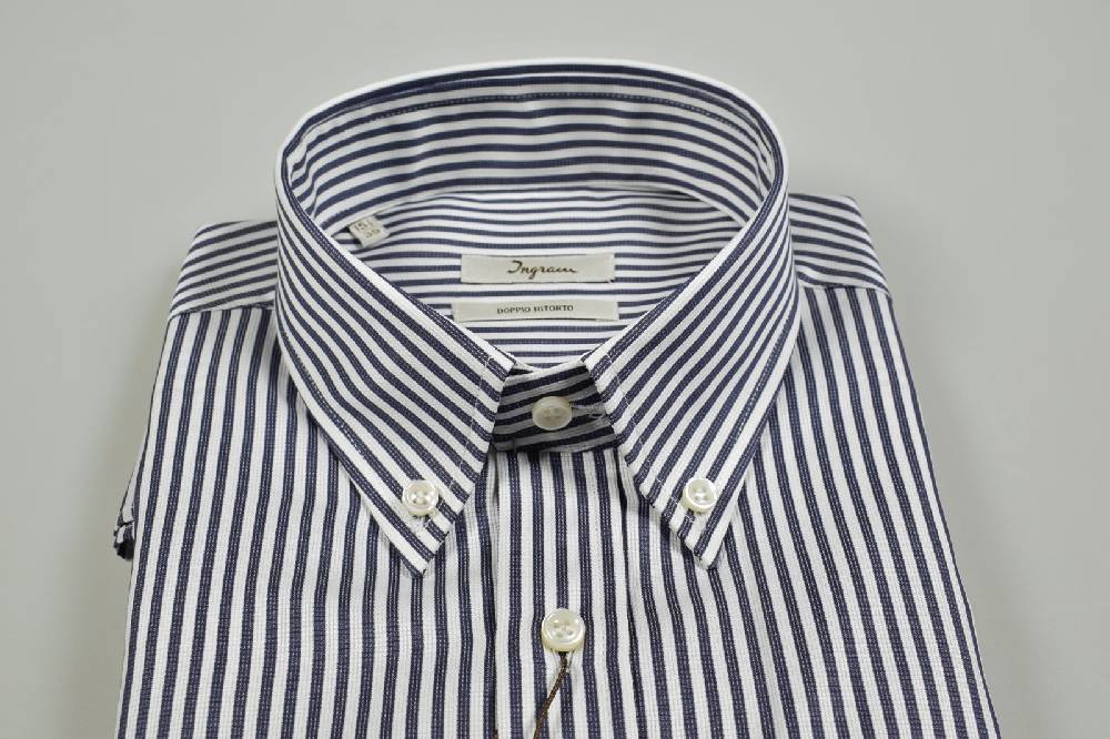 Ingram Camicia Ingram Blu A Righe Collo Button Down Regular Fit Cotone Doppio Ritorto
