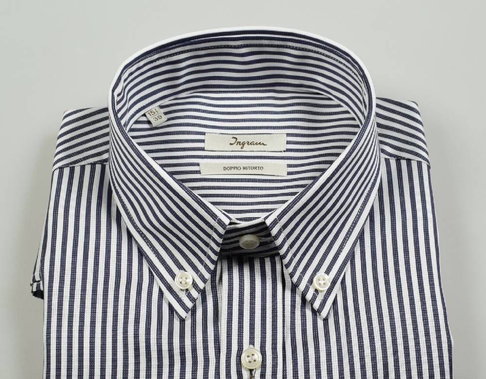 Ingram Camicia Ingram Blu A Righe Collo Button Down Regular Fit Cotone Doppio Ritorto