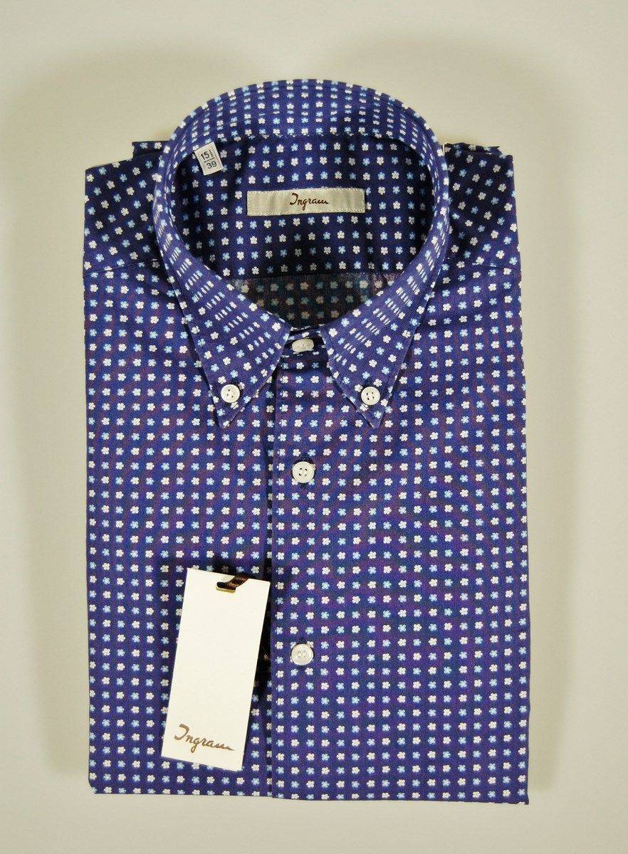 Ingram Camicia Ingram Blu Stampa A Fiori Collo Button Down