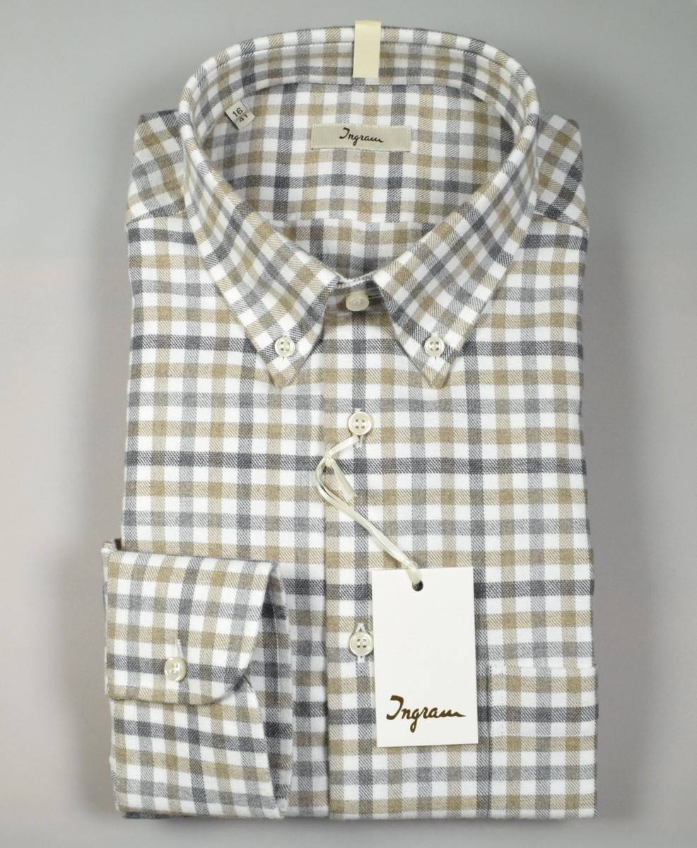 Ingram Camicia Ingram Button Down A Quadretti Beige Cotone Caldo Flanella