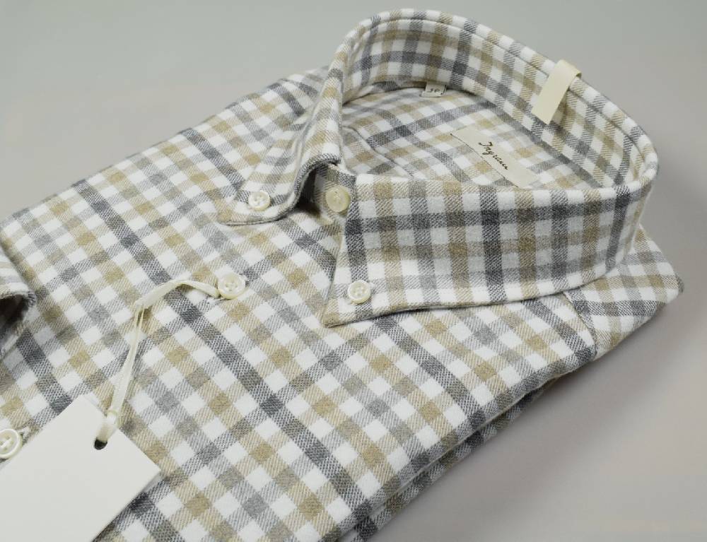 Ingram Camicia Ingram Button Down A Quadretti Beige Cotone Caldo Flanella