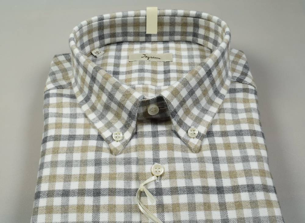 Ingram Camicia Ingram Button Down A Quadretti Beige Cotone Caldo Flanella