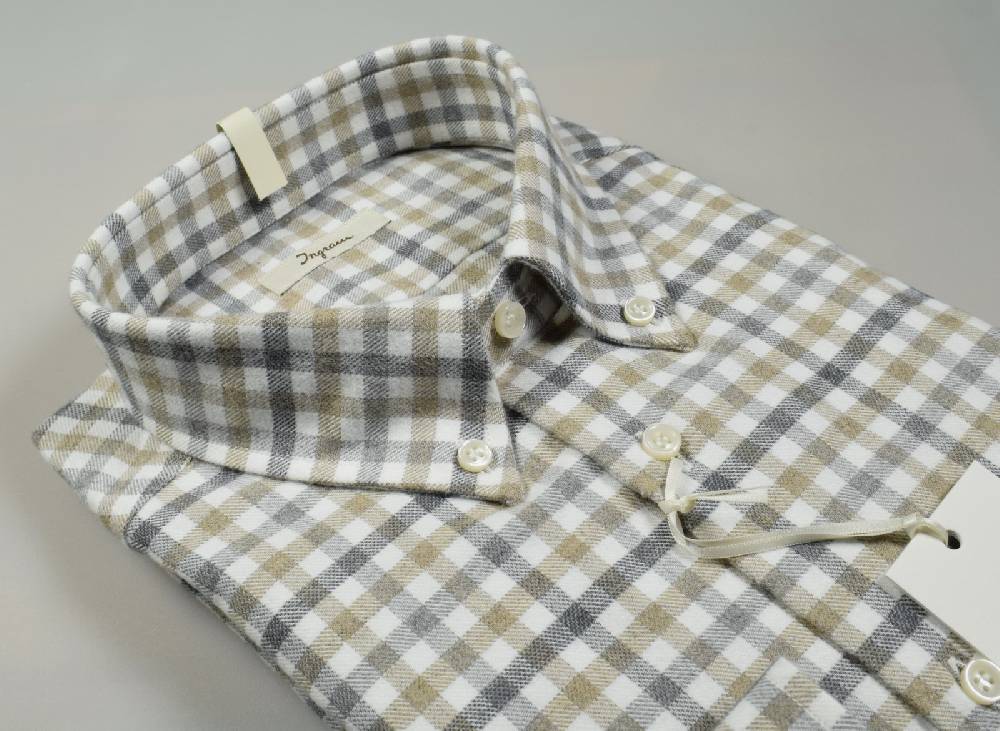 Ingram Camicia ingram button down a quadretti beige cotone caldo flanella