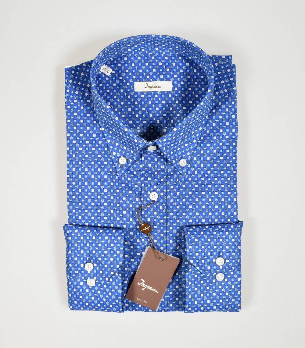 Ingram Camicia Ingram Button Down Azzurro Scuro Stampato Regular Fit