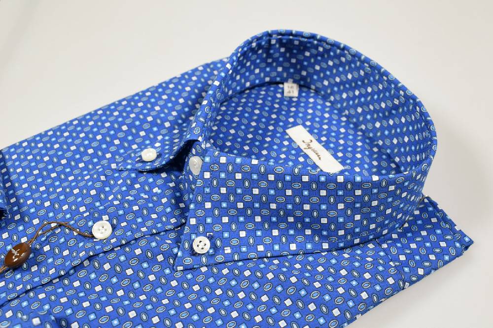 Ingram Camicia Ingram Button Down Azzurro Scuro Stampato Regular Fit