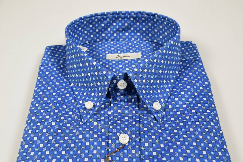 Ingram Camicia Ingram Button Down Azzurro Scuro Stampato Regular Fit