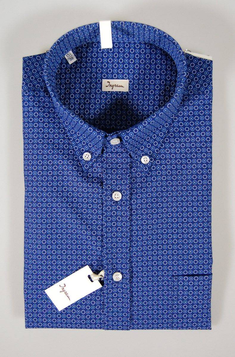 Ingram Camicia Ingram Button Down Blu A Fantasia In Puro Cotone