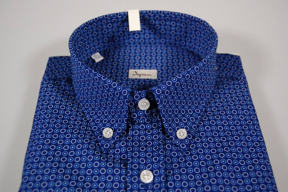Ingram Camicia Ingram Button Down Blu A Fantasia In Puro Cotone