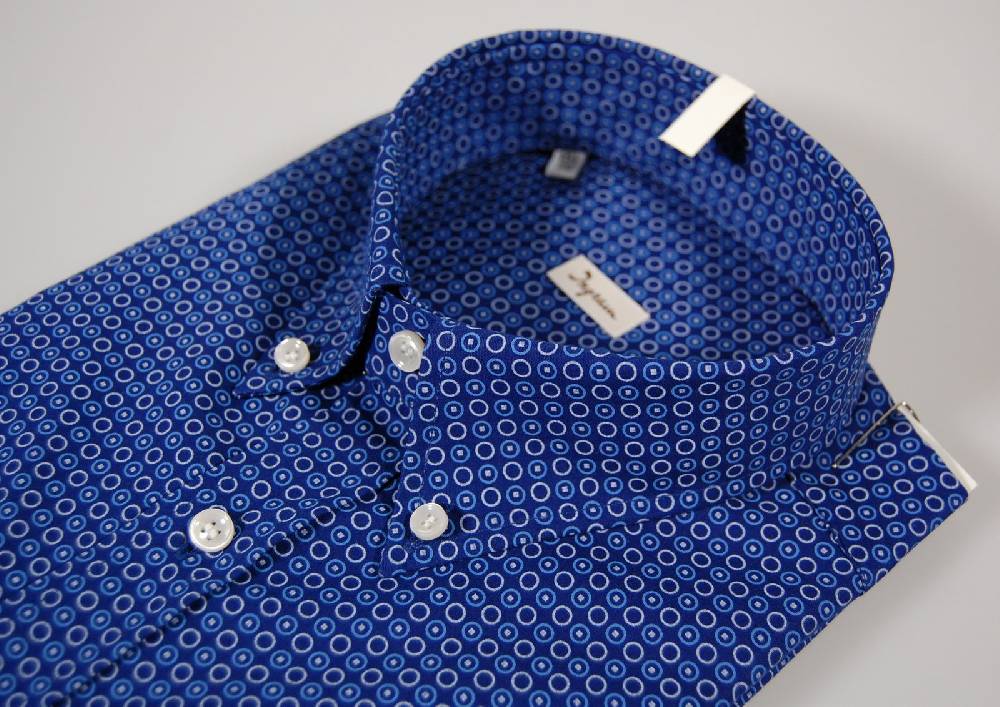Ingram Camicia Ingram Button Down Blu A Fantasia In Puro Cotone