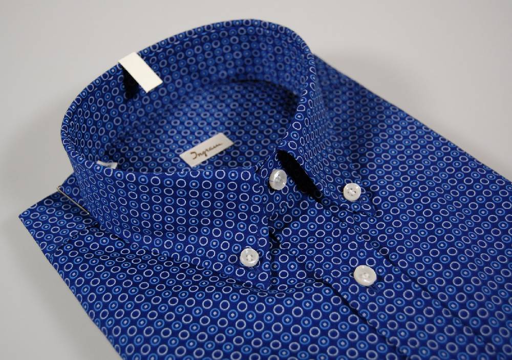 Ingram Camicia ingram button down blu a fantasia in puro cotone