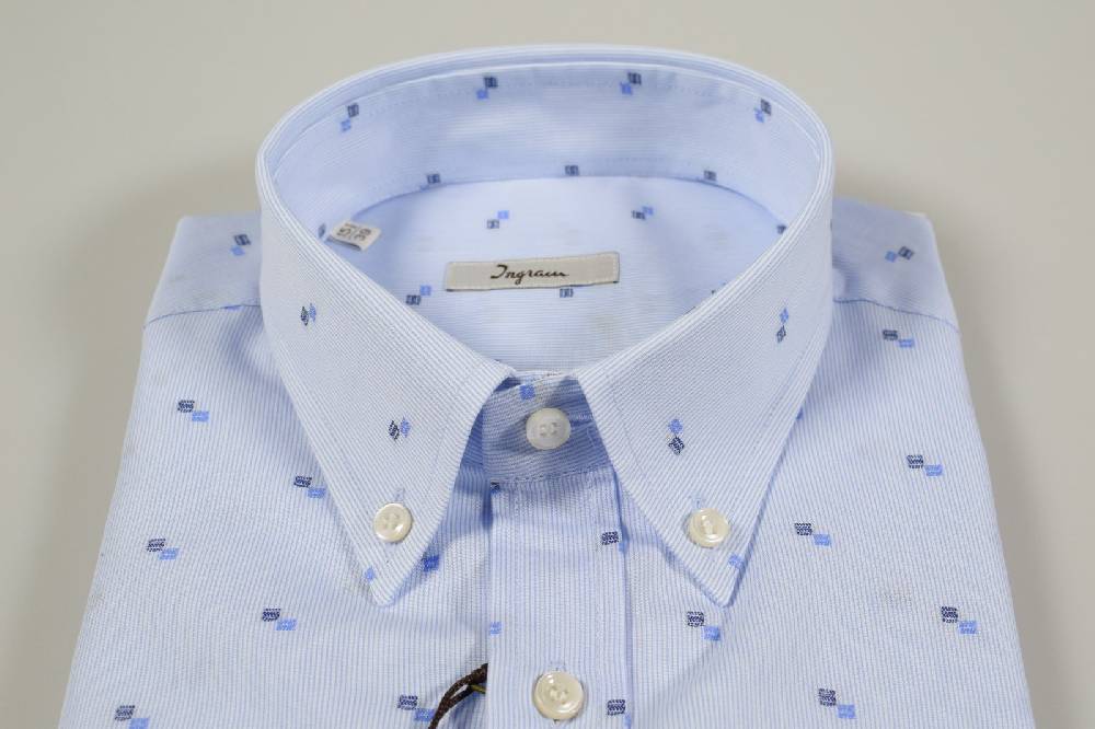 Ingram Camicia Ingram Button Down Celeste Mille Righe Con Micro Disegno Fil Coupè